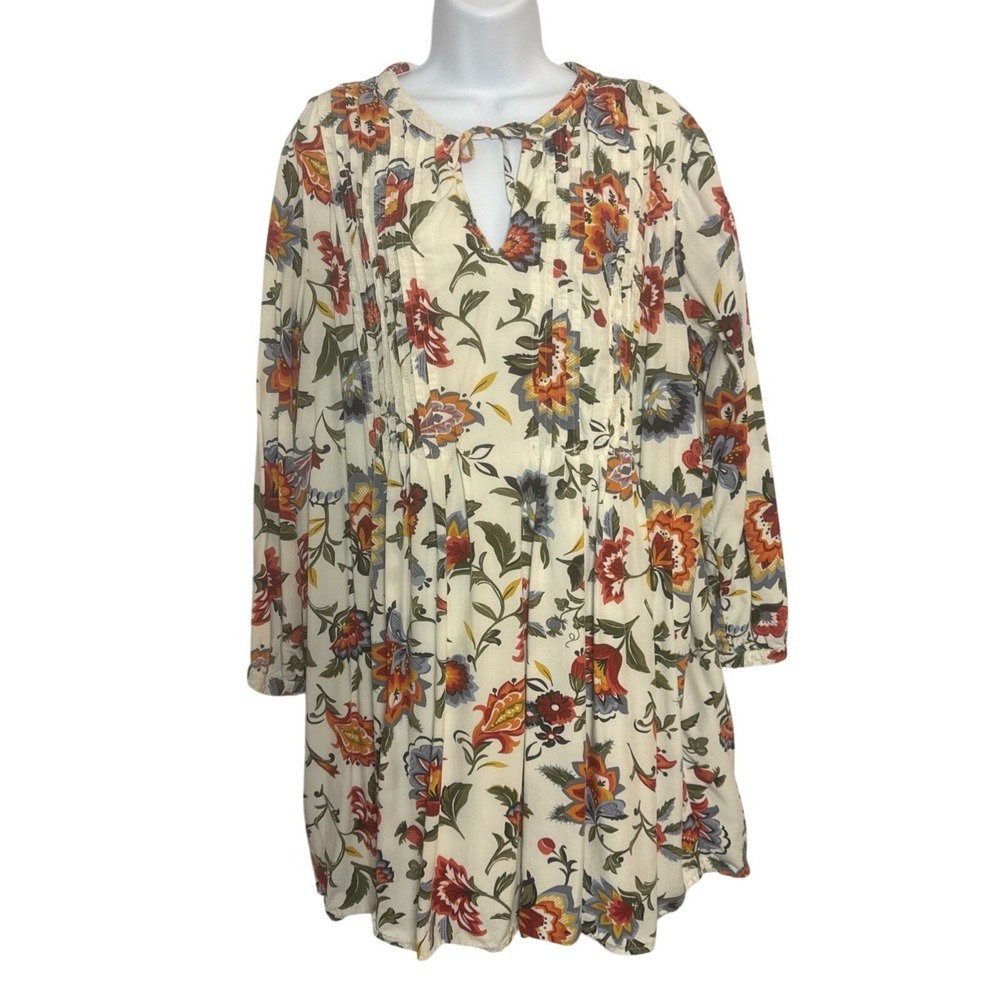 Old Navy Womens XL Tunic Dress Floral Paisley Pintuck Tie Front‎ Prairie Holiday